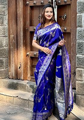 Blue Zari Woven Silk Saree Set