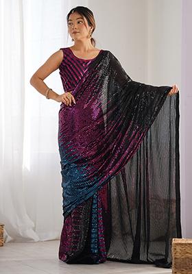 Black Sequin Work Georgette Saree Set