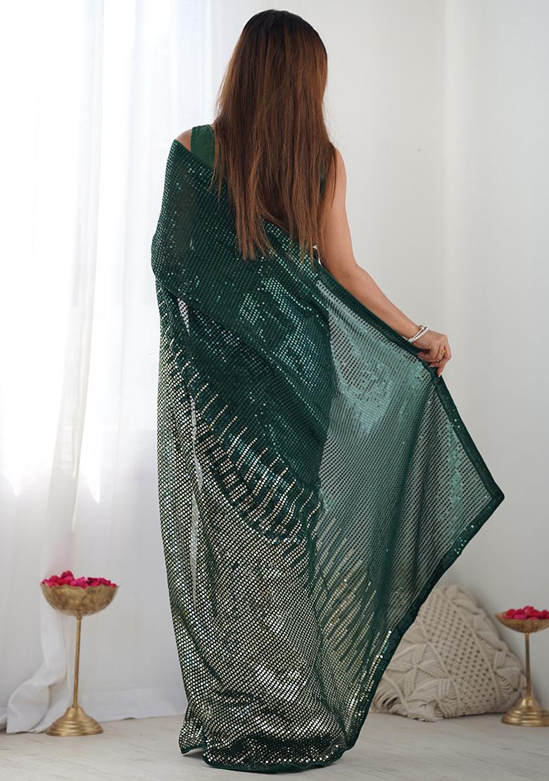 Green Sequin Work Georgette Saree Set
