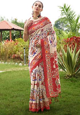 Maroon Abstract Print Art Silk Saree Set