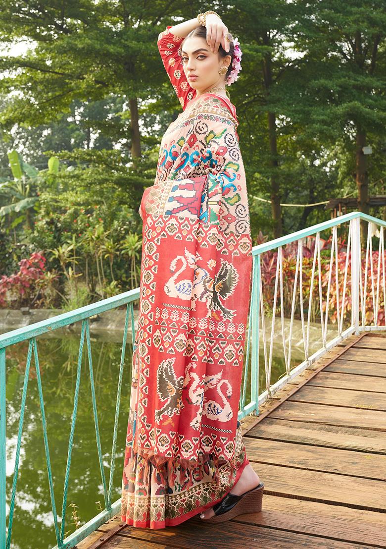 Maroon Abstract Print Art Silk Saree Set