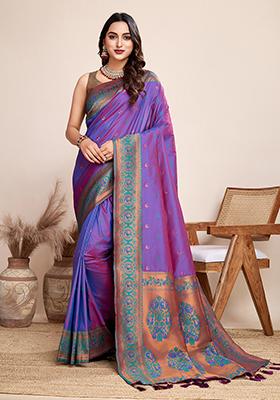 Violet Zari Woven Jacquard Saree Set