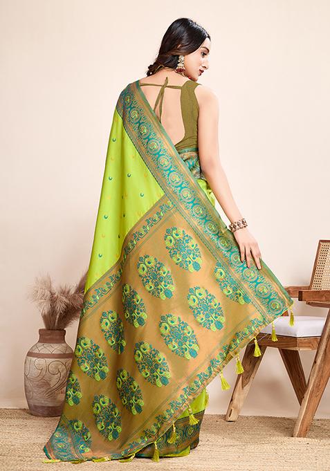 Lemon Zari Woven Jacquard Saree Set