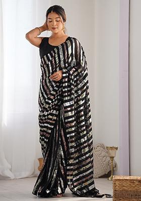 Black Sequin Work Georgette Saree Set