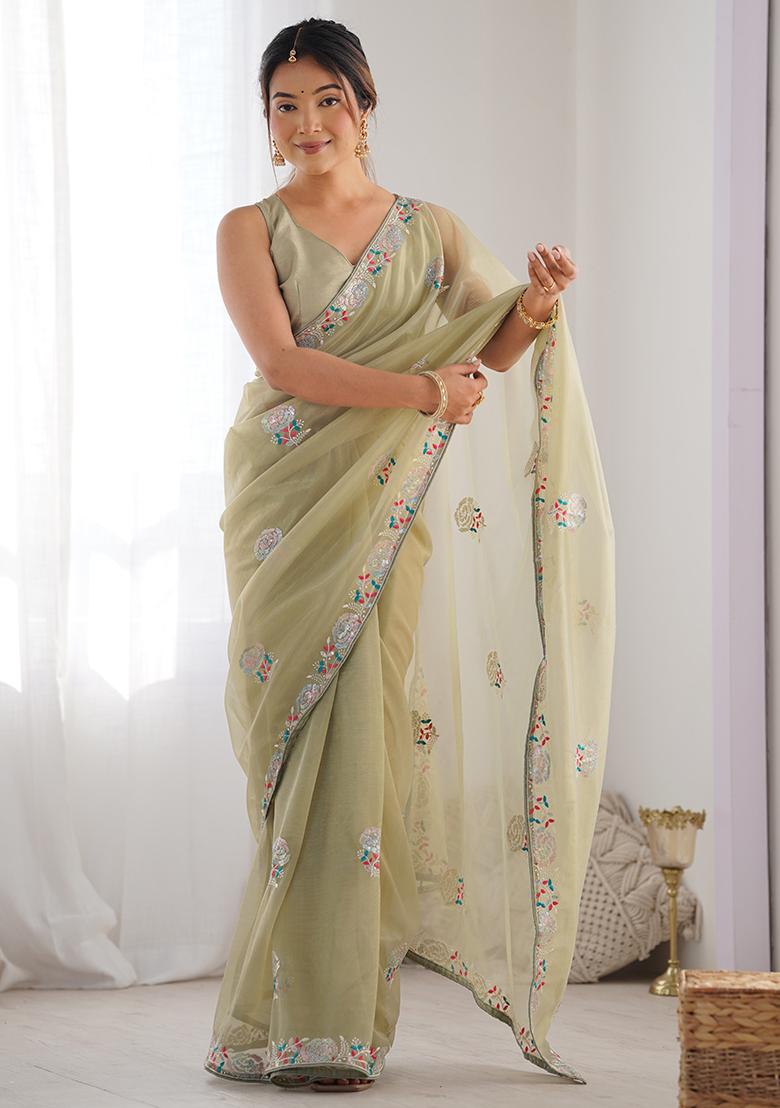 Green Sequin Work Georgette Saree Set