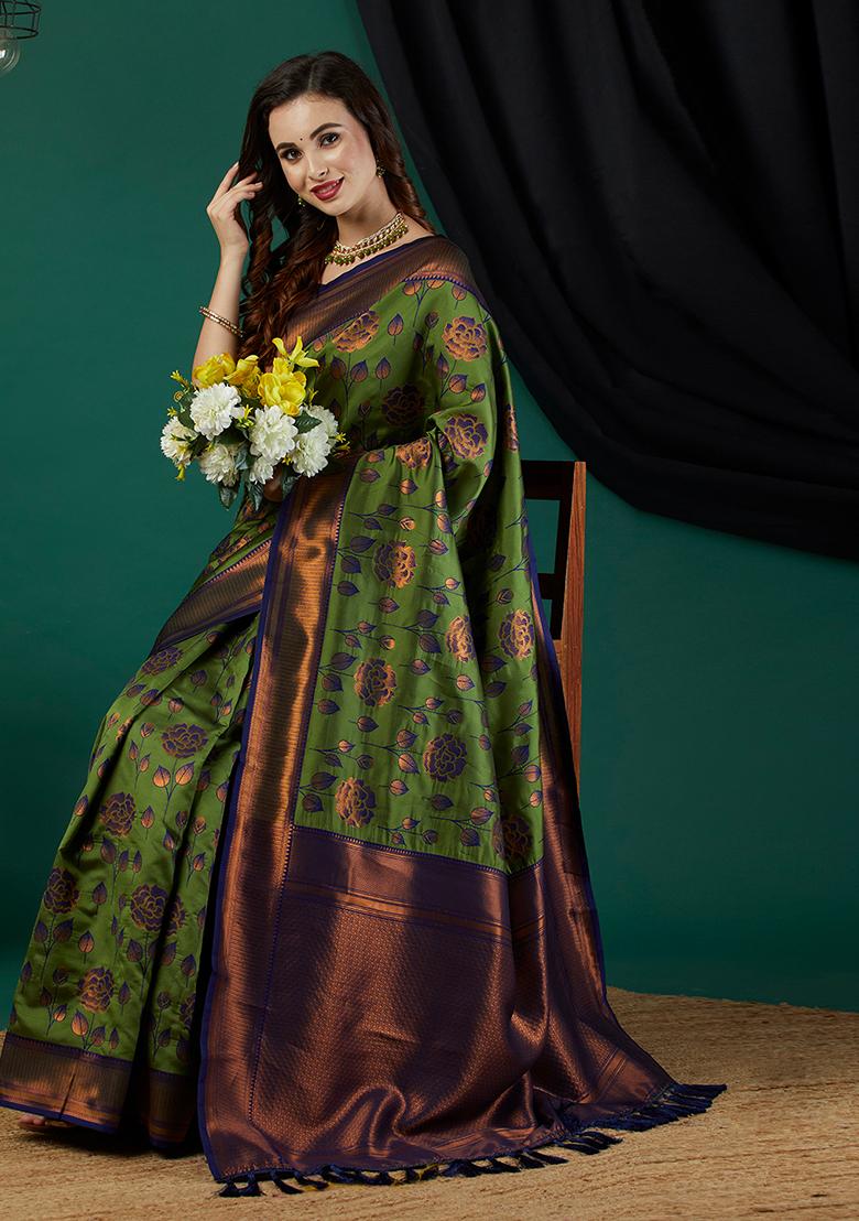 Green Zari Woven Silk Saree Set