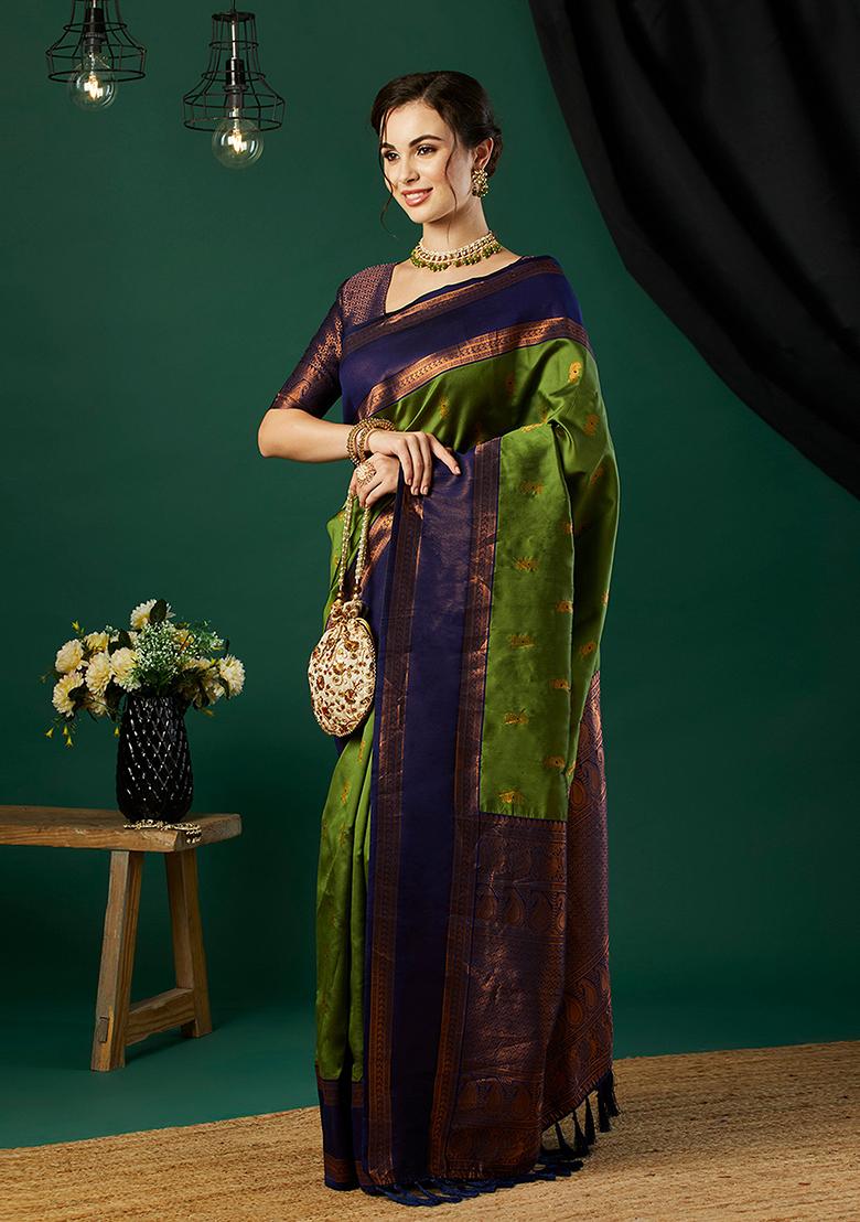 Green Zari Woven Silk Saree Set