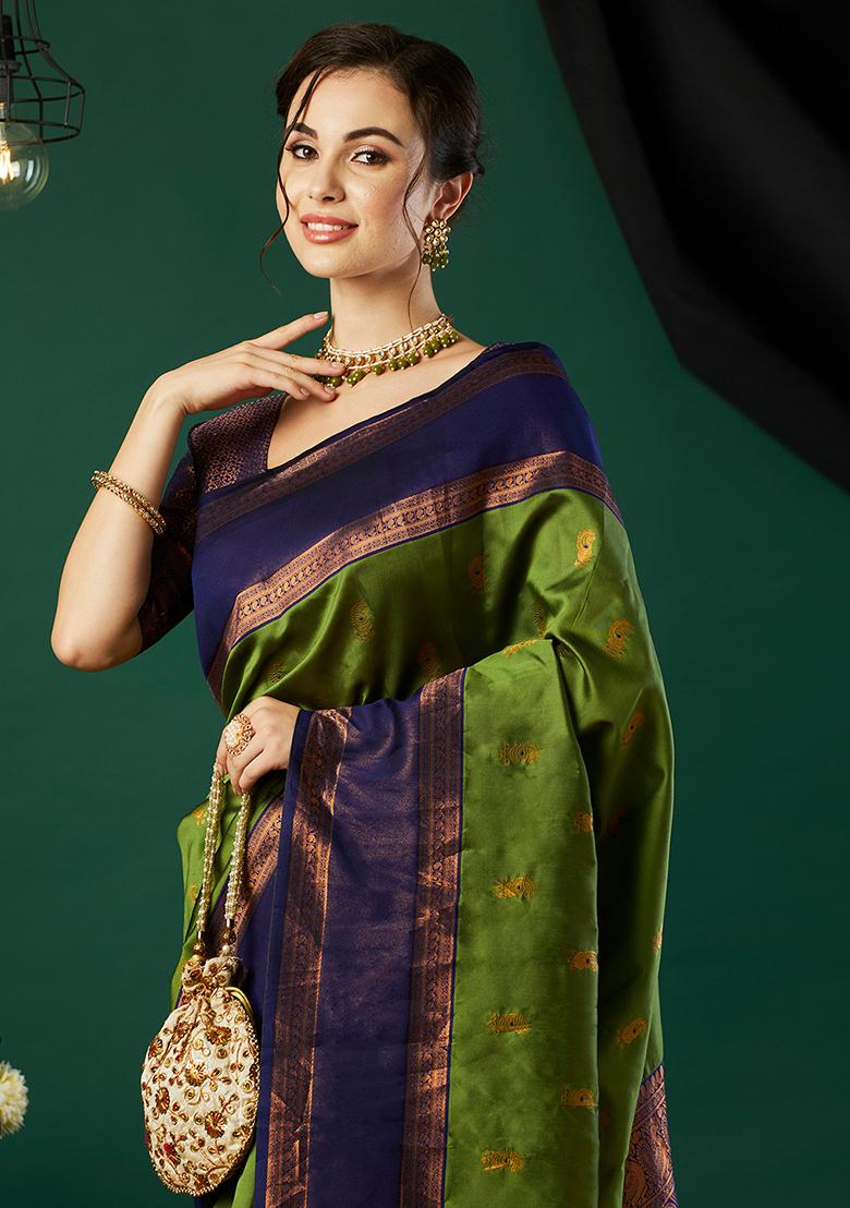 Green Zari Woven Silk Saree Set