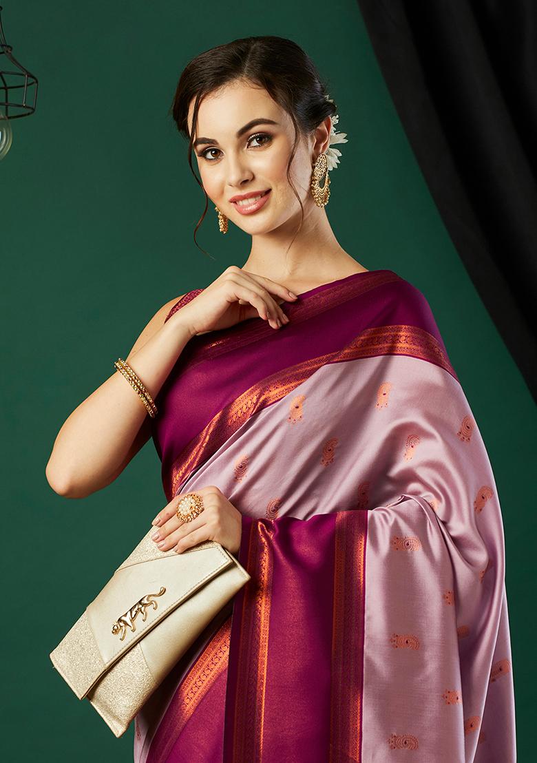 Pink Zari Woven Silk Saree Set