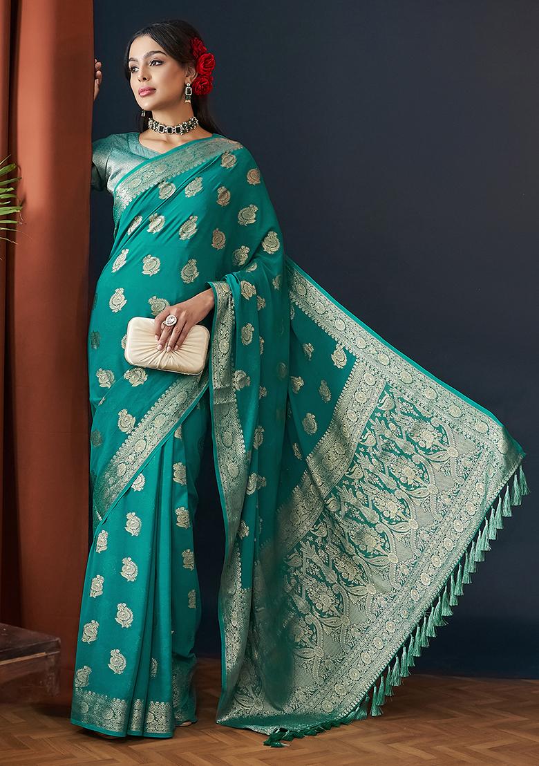 Blue Zari Woven Georgette Saree Set