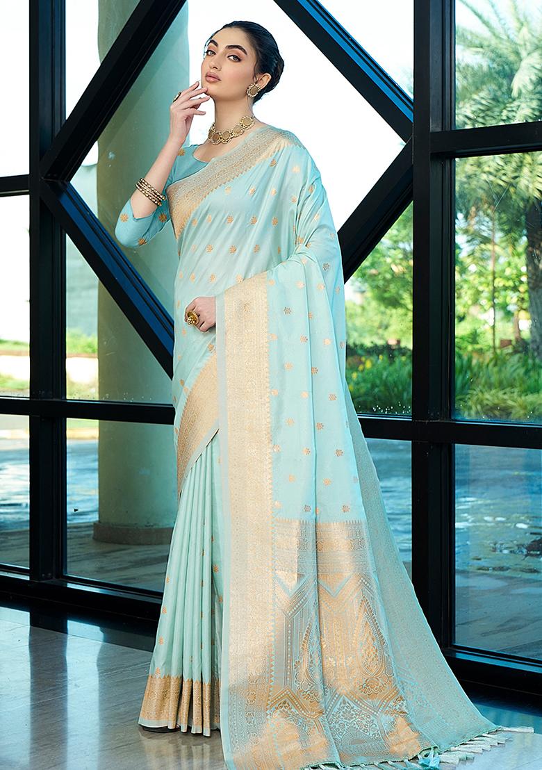 Blue Zari Woven Art Silk Saree Set