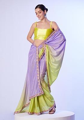 Multicolor Digital Printed Chinon Saree Set