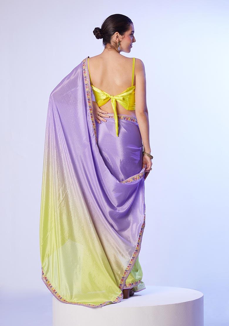 Multicolor Digital Printed Chinon Saree Set