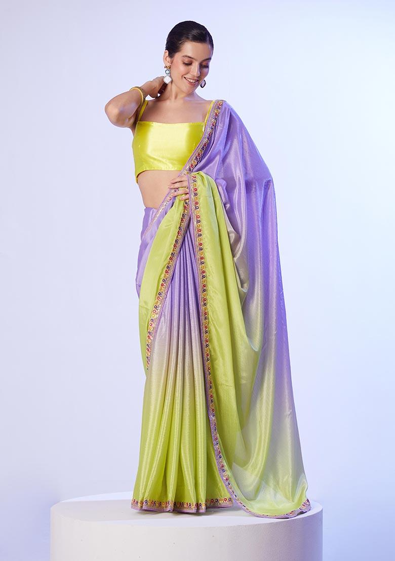 Multicolor Digital Printed Chinon Saree Set