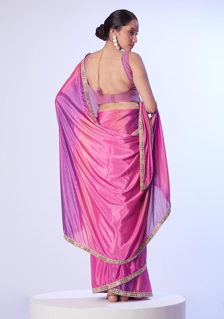 Multicolor Digital Printed Chinon Saree Set