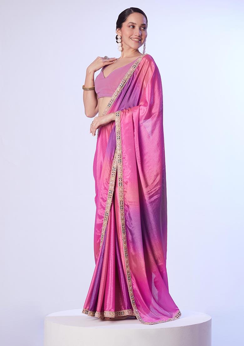 Multicolor Digital Printed Chinon Saree Set
