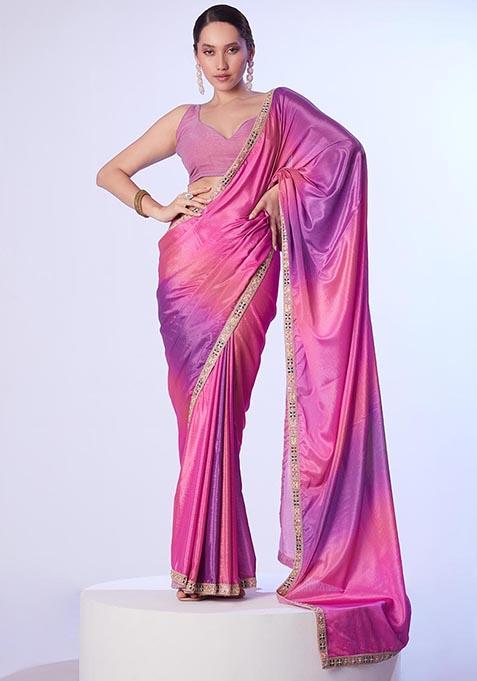 Multicolor Digital Printed Chinon Saree Set