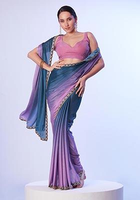 Multicolor Digital Printed Chinon Saree Set