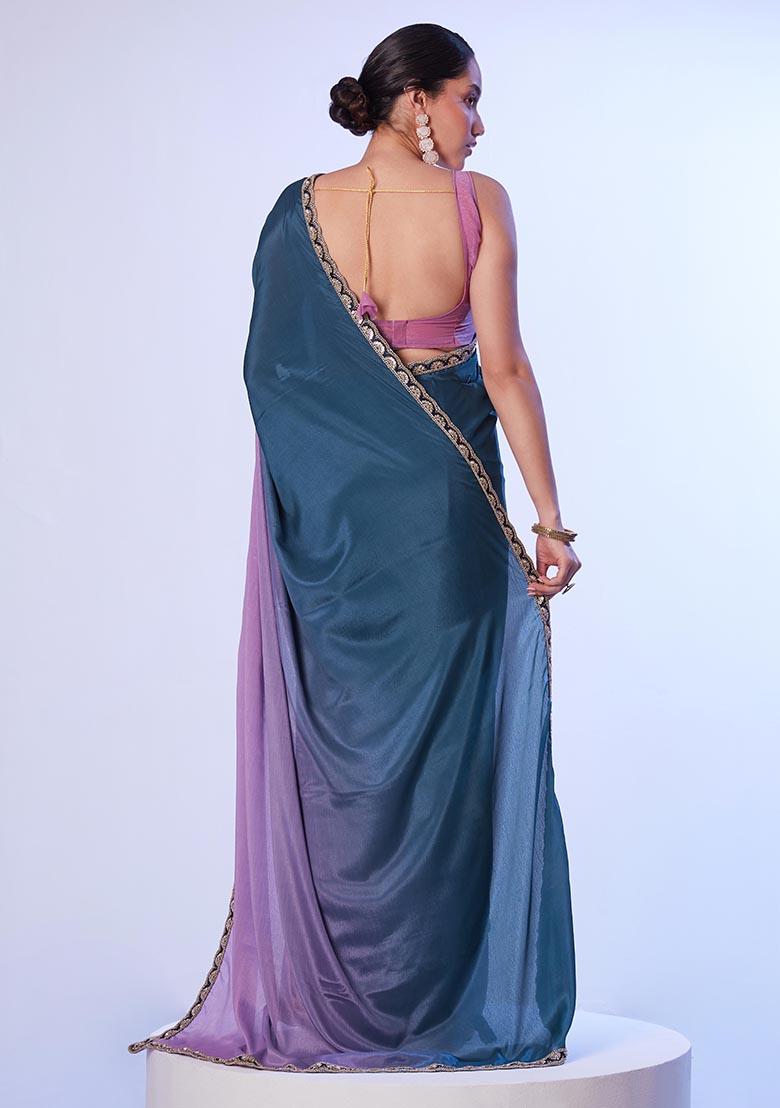 Multicolor Digital Printed Chinon Saree Set