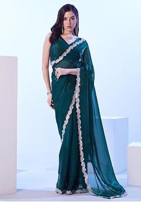 Teal Weaving Satin Saree Set