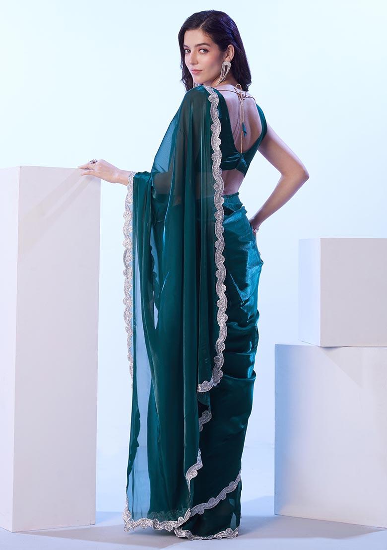 Teal Weaving Satin Saree Set