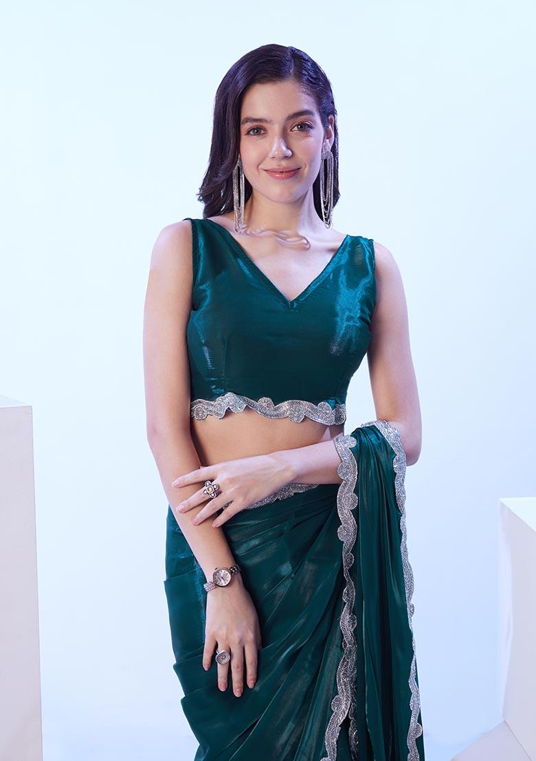 Teal Weaving Satin Saree Set