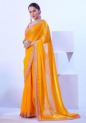 Mustard Weaving Satin Saree Set