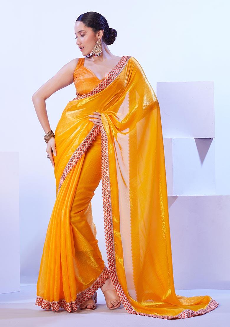 Mustard Weaving Satin Saree Set