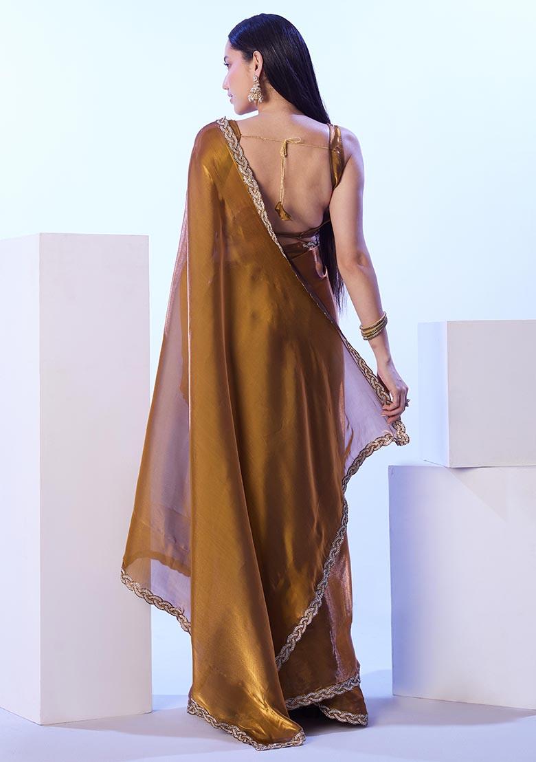Golden Weaving Satin Saree Set