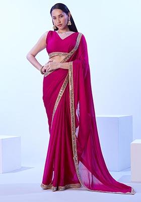 Dark Pink Weaving Satin Saree Set