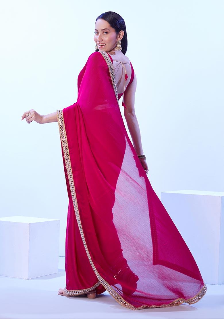 Dark Pink Weaving Satin Saree Set