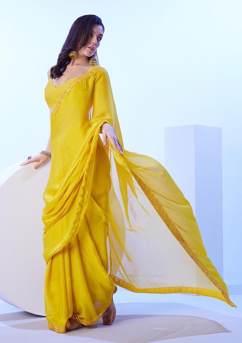 Lime Yellow Weaving Silk Saree Set