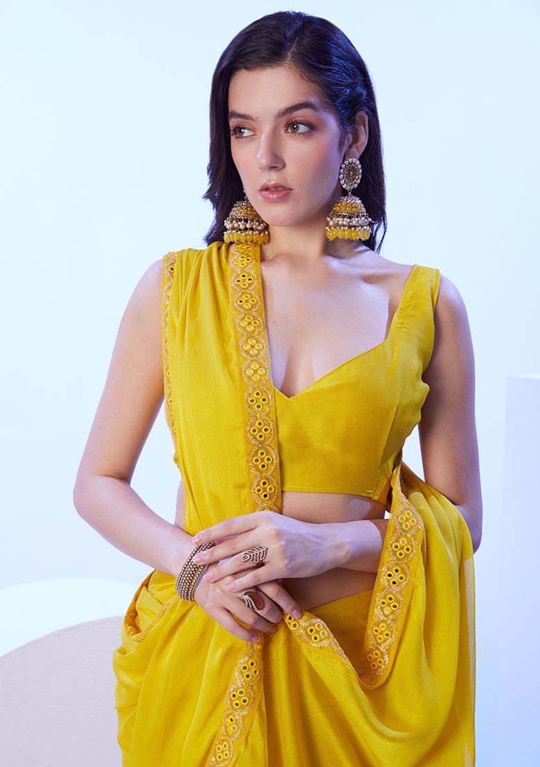 Lime Yellow Weaving Silk Saree Set