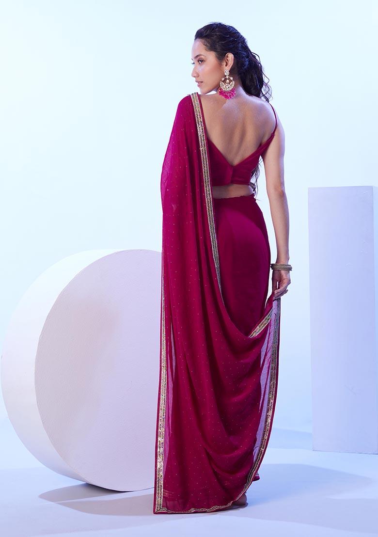 Dark Pink Weaving Satin Saree Set