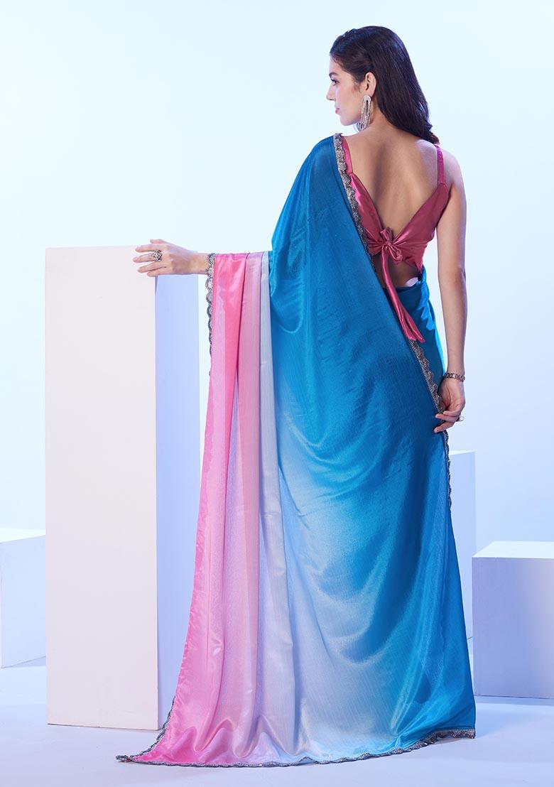 Multicolor Digital Printed Chinon Saree Set