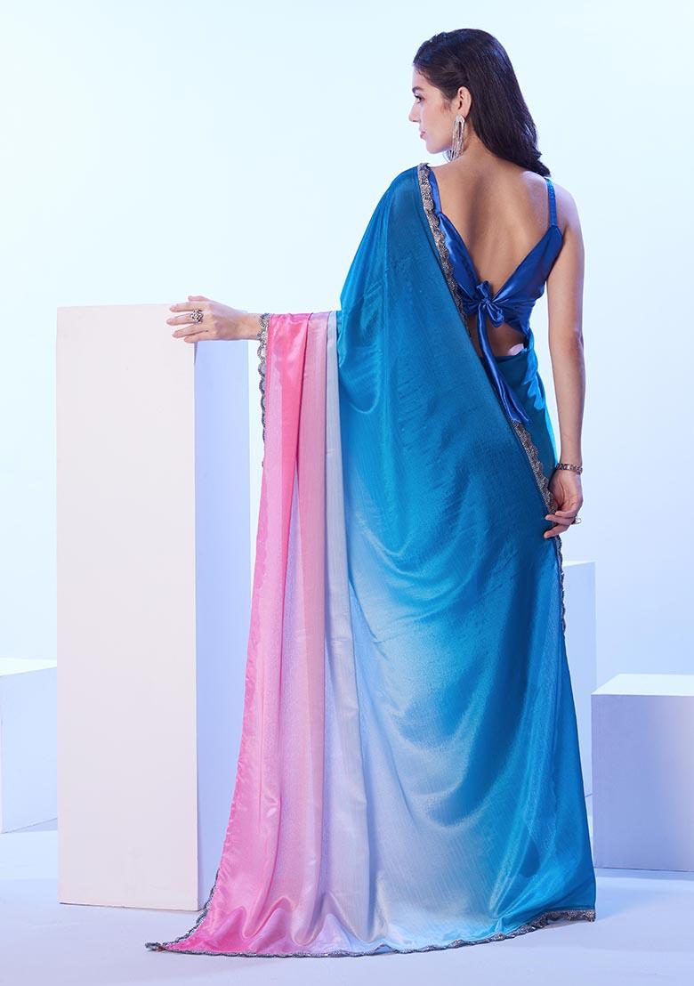 Multicolor Digital Printed Chinon Saree Set