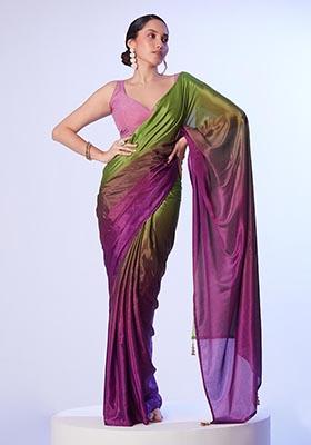 Multicolor Digital Printed Chinon Saree Set