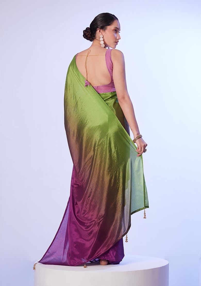 Multicolor Digital Printed Chinon Saree Set