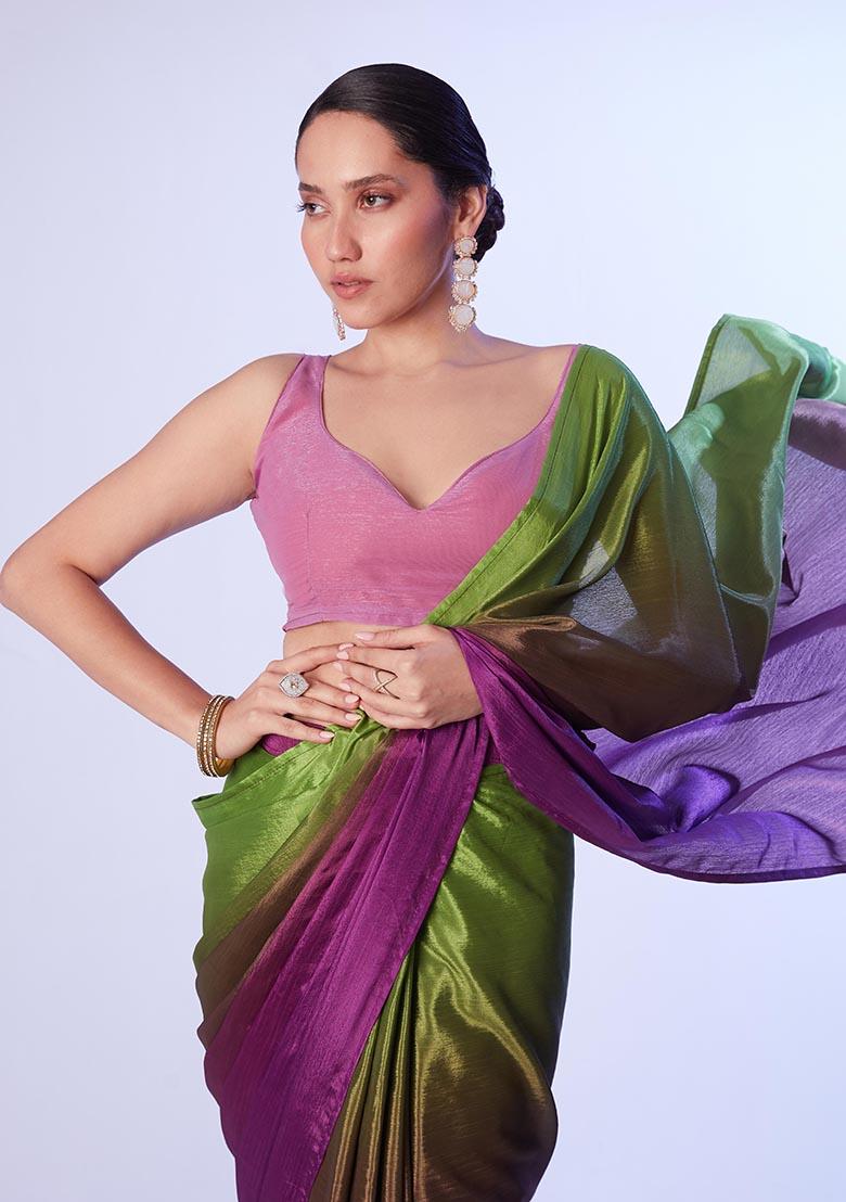 Multicolor Digital Printed Chinon Saree Set