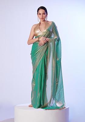 Sea Green Weaving Satin Saree Set