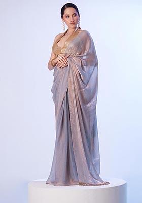 Grey Weaving Satin Saree Set