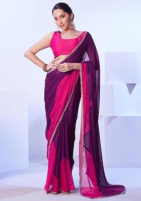 Multicolor Weaving Satin Saree Set