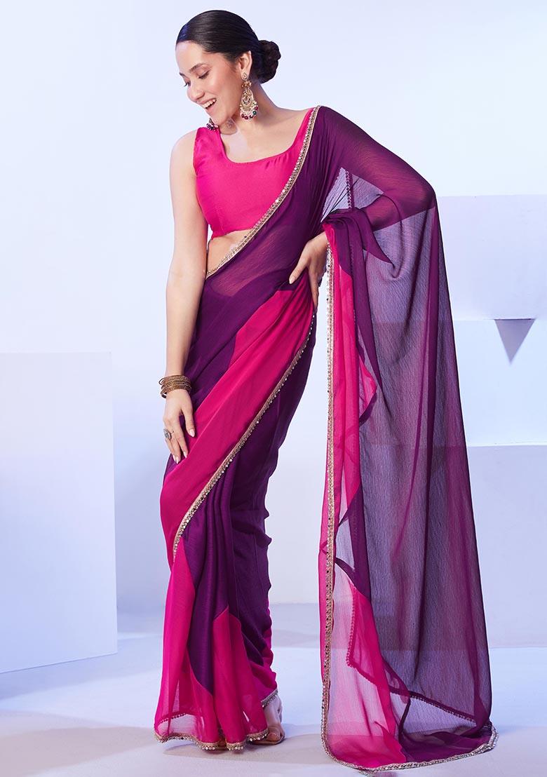 Multicolor Weaving Satin Saree Set