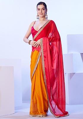 Multicolor Weaving Satin Saree Set