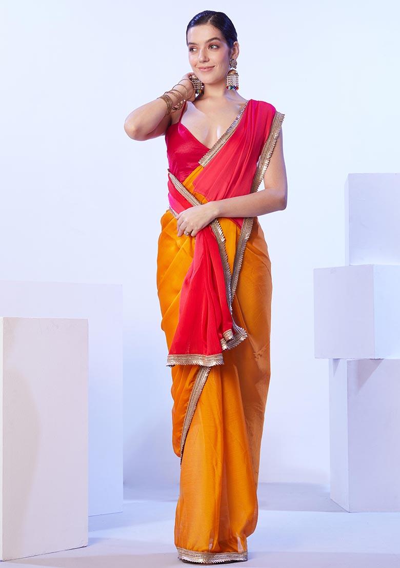 Multicolor Weaving Satin Saree Set