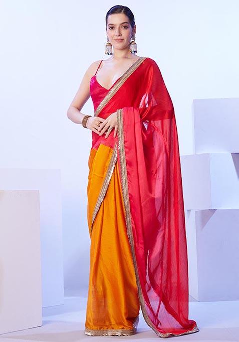 Multicolor Weaving Satin Saree Set