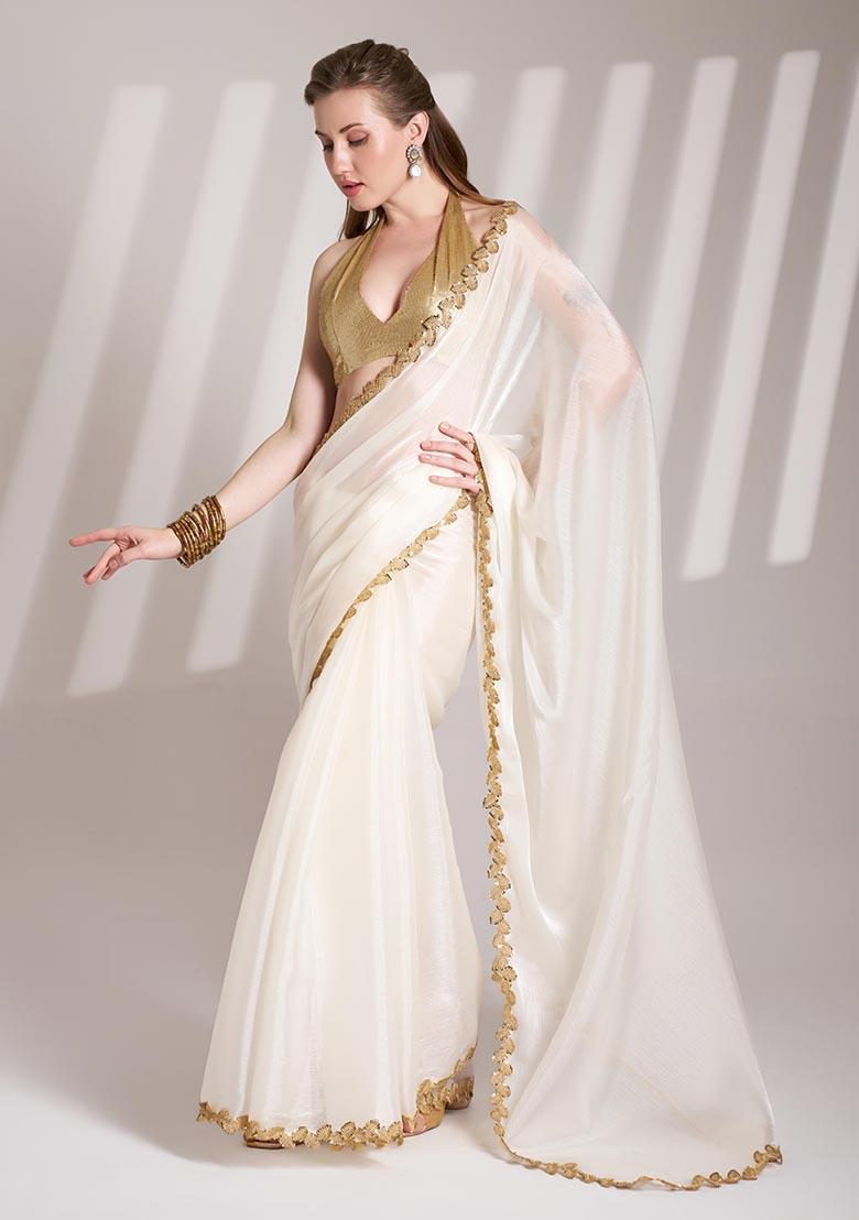 Off White Weaving Organza Saree Set