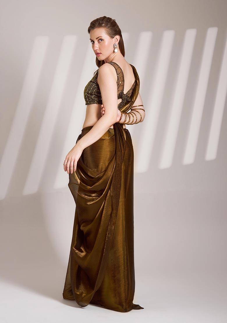 Golden Weaving Organza Saree Set