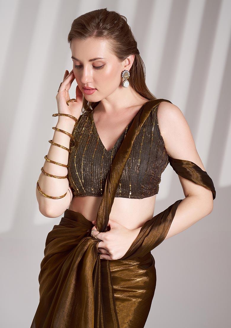 Golden Weaving Organza Saree Set