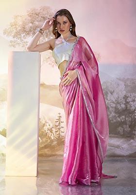 Pink Weaving Organza Saree Set